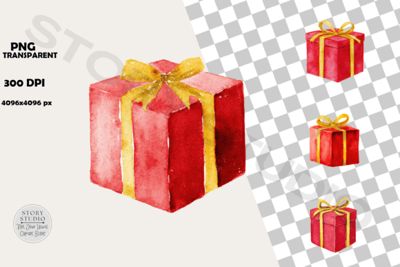 Download Watercolor Festive Red Gift Box Clipart - Gift box clipart Collection