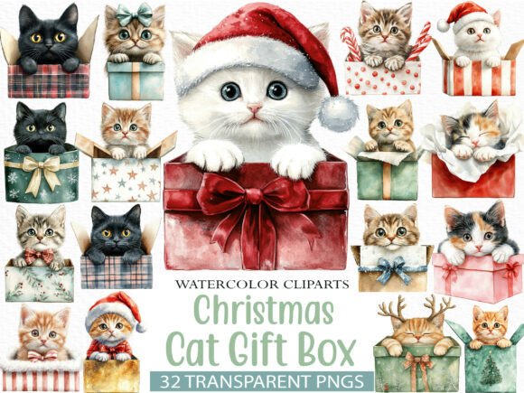 Download Christmas Cat Gift Box Clipart - Gift box clipart Collection