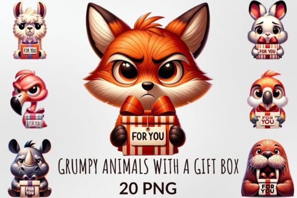 Download Grumpy Animals with a Gift Box Clipart - Gift box clipart Collection
