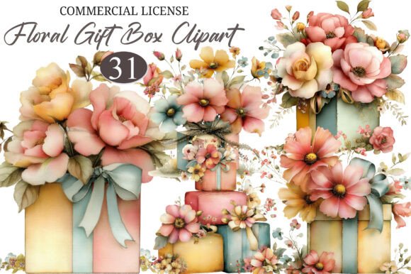 Download Watercolor Floral Gift Box Clipart - Gift box clipart Collection