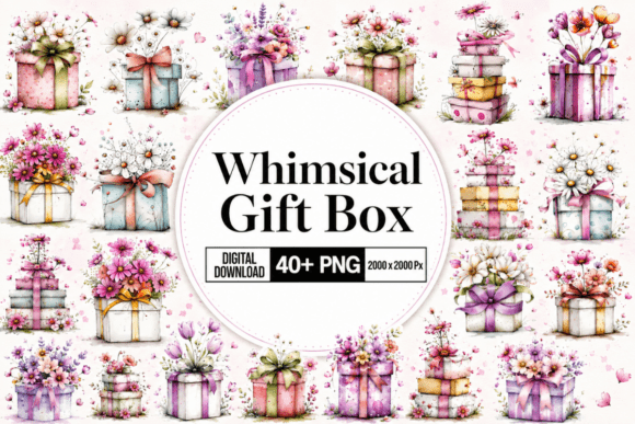 Download Whimsical Flower Gift Box Clipart - Gift box clipart Collection