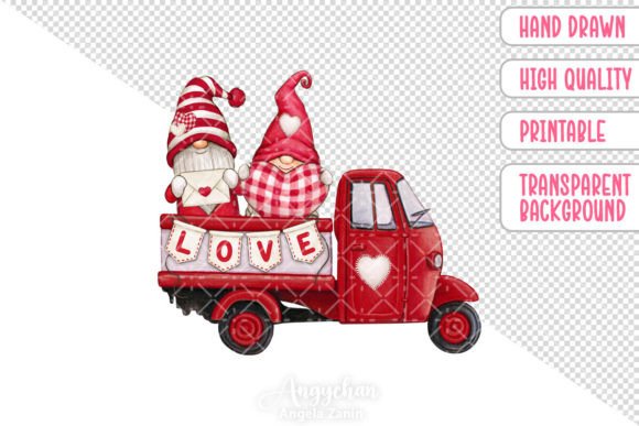 Download Hand Drawn Valentine Truck with Gnomes - Hand drawn valentine Collection