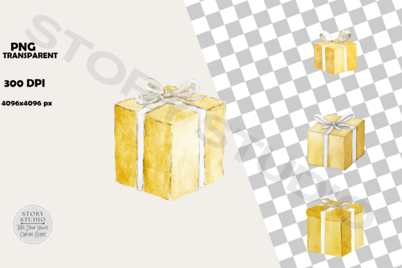 Download Watercolor Golden Gift Box Clipart - Gift box clipart Collection