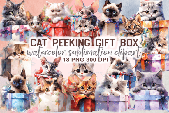 Download Cat Peeking from Gift Box Clipart - Gift box clipart Collection