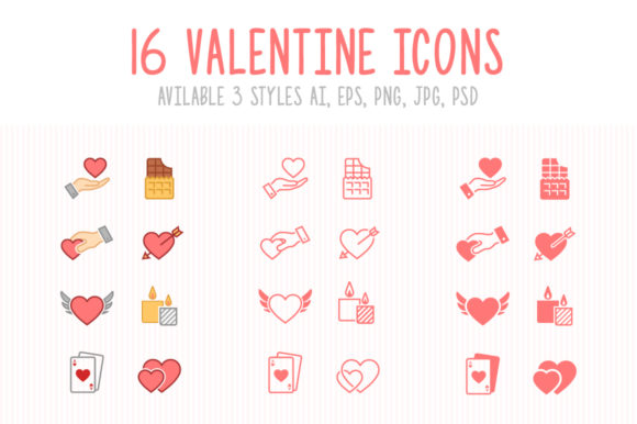 Download Set of 3 Styles Valentine Icons - Valentine icons Collection